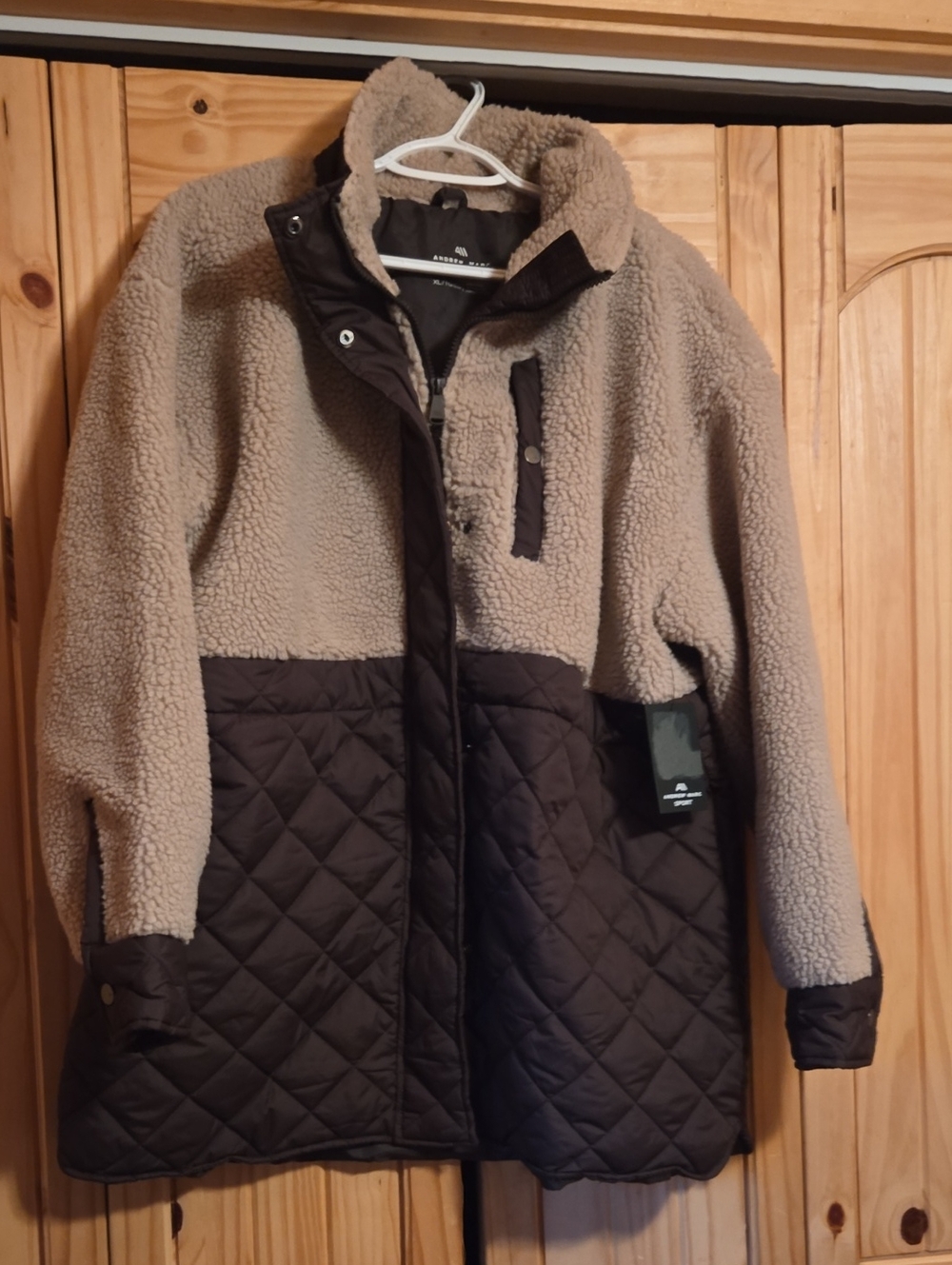 Andrew Marc Taupe & Dark Brown Quilted Sherpa Jacket